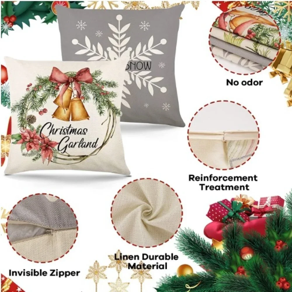 Christmas Pillow Covers 18x18, Farmhouse Christmas Decor